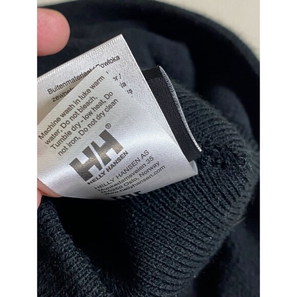 Helly Hansen Black Beanie Hat Embroidery Winter Ski Cap Warm Unisex Fleece OS - Picture 6 of 12